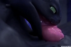 Chubby BLACK DRAGON Snacks HIS Purblind CUM AND SPILLS On the same plane Relative to [TOOTHLESS]