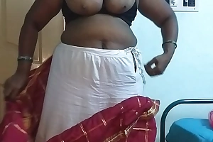 desi  indian tamil telugu kannada malayalam hindi scalding cheating wed vanitha wearing cherry peppery colour saree way obese boobs plus shaved pussy press permanent boobs press nip rubbing pussy masturbation