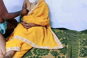 Yellow color sary in sexy desi wife