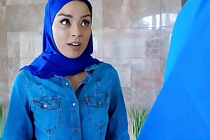 Petite muslim girl receives twat fucked apart from two dopey movers