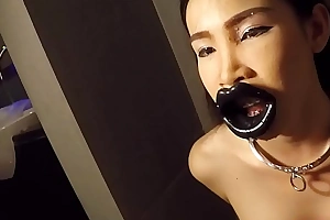 Ladyboy donut plastered on and mouth fucked