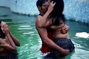 Husband fucks his wife increased by friend in pool in threesome